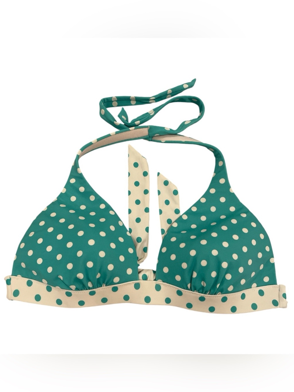 Victoria’s  Secret Halter Bikini Top Turquoise and White Polka Dot Size L